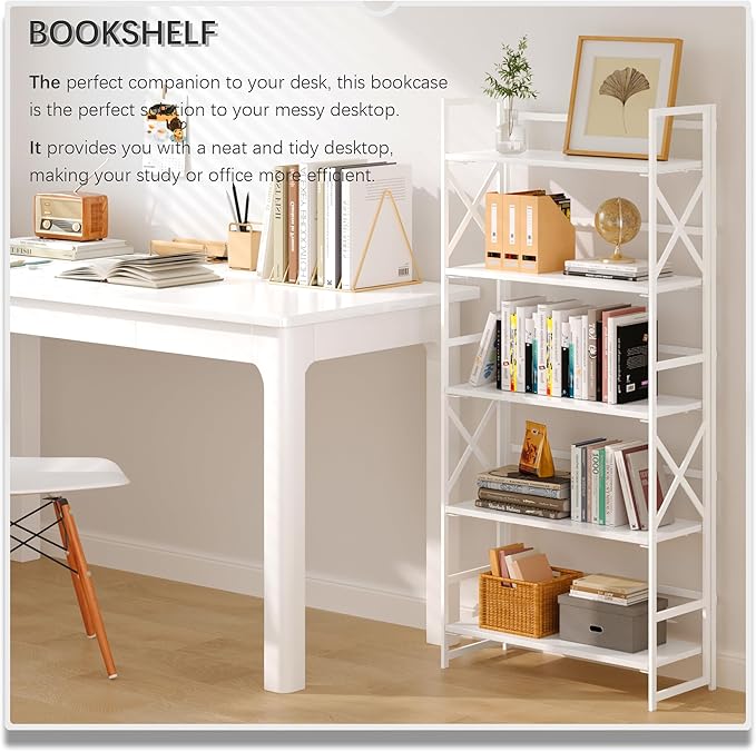 4NM 6 Tiers No Assembly Book Shelves, 61.8" H Folding Bookshelf Bookcase Open