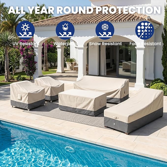 Extra Heavy Duty Patio Chaise Lounge Cover Waterproof 2 Pack
