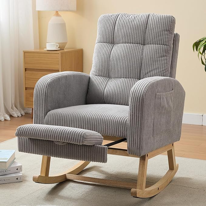 NIOIIKIT Nursery Rocking Chair, Corduroy Upholstered Rocking Chair
