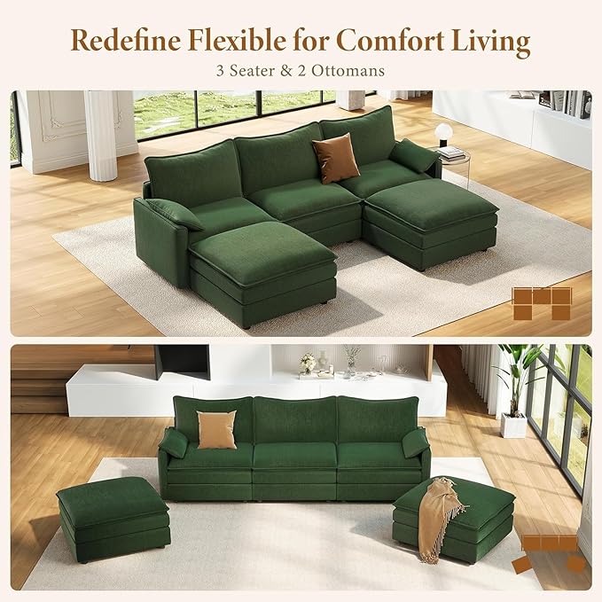Vesgantti 108" U Shaped Sectional Couch, Comfy Cloud Modular Sectional Sofa