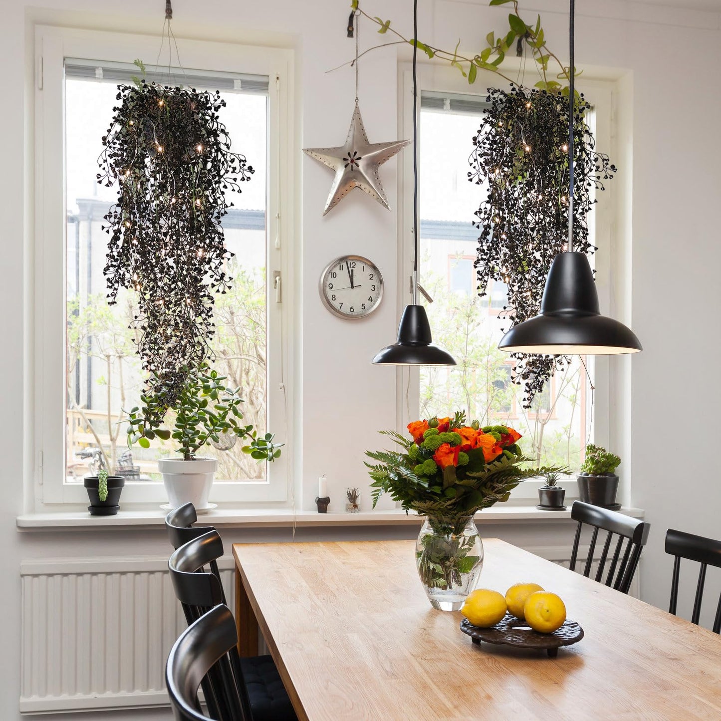 RECUTMS 2.5ft Artificial Hanging Plant with 30LED Lights Ferns Artificial Plants Large Faux Greenery Ivy 4pcs for Home Living Room House Wall Window Porch Office Wedding Decor (Black)