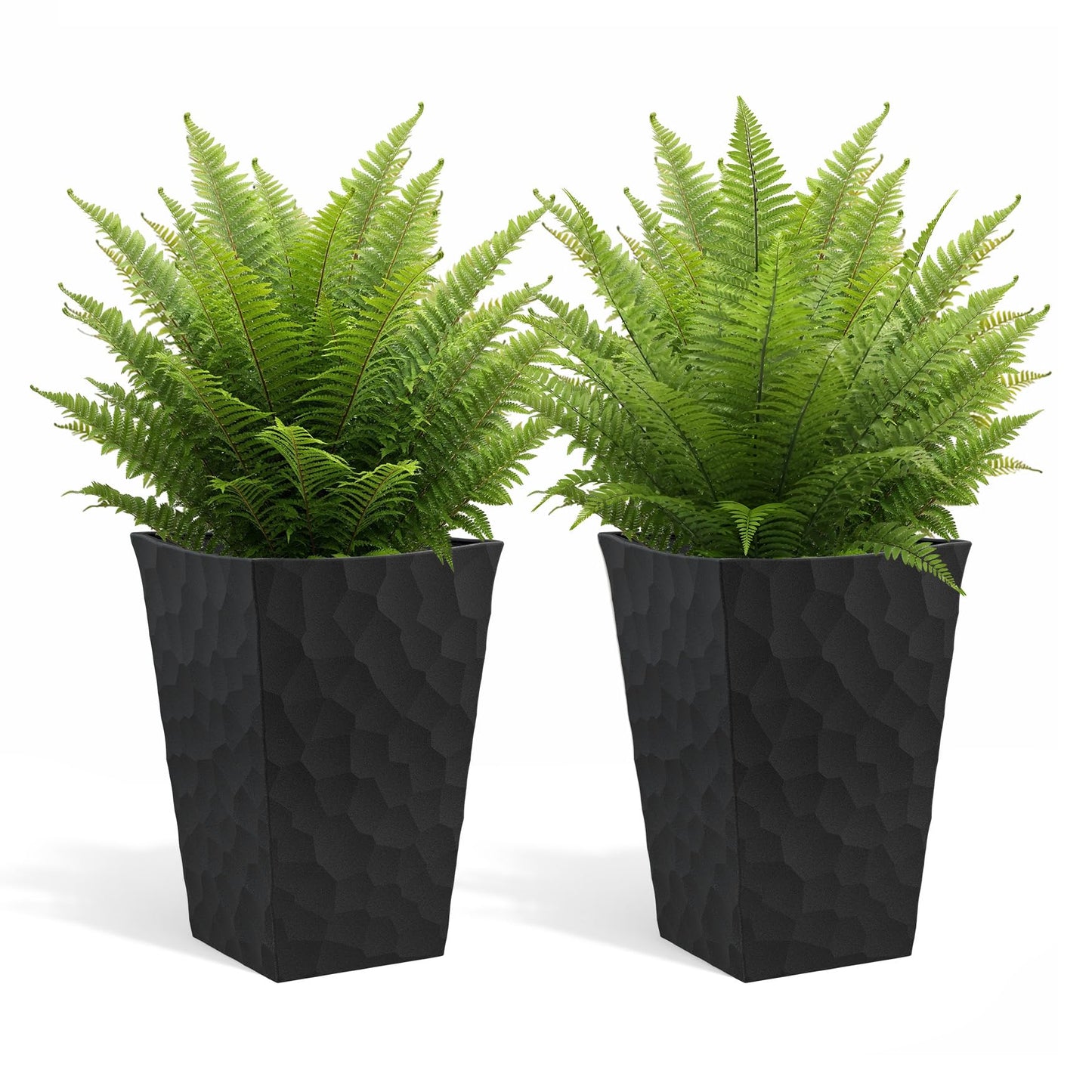 Keter Stone Tapered Planter Set of 2, Tall 26.4‑Inch Resin Outdoor Flower Pots with Stone‑Look Finish and 12.2‑Gallon Capacity, Graphite