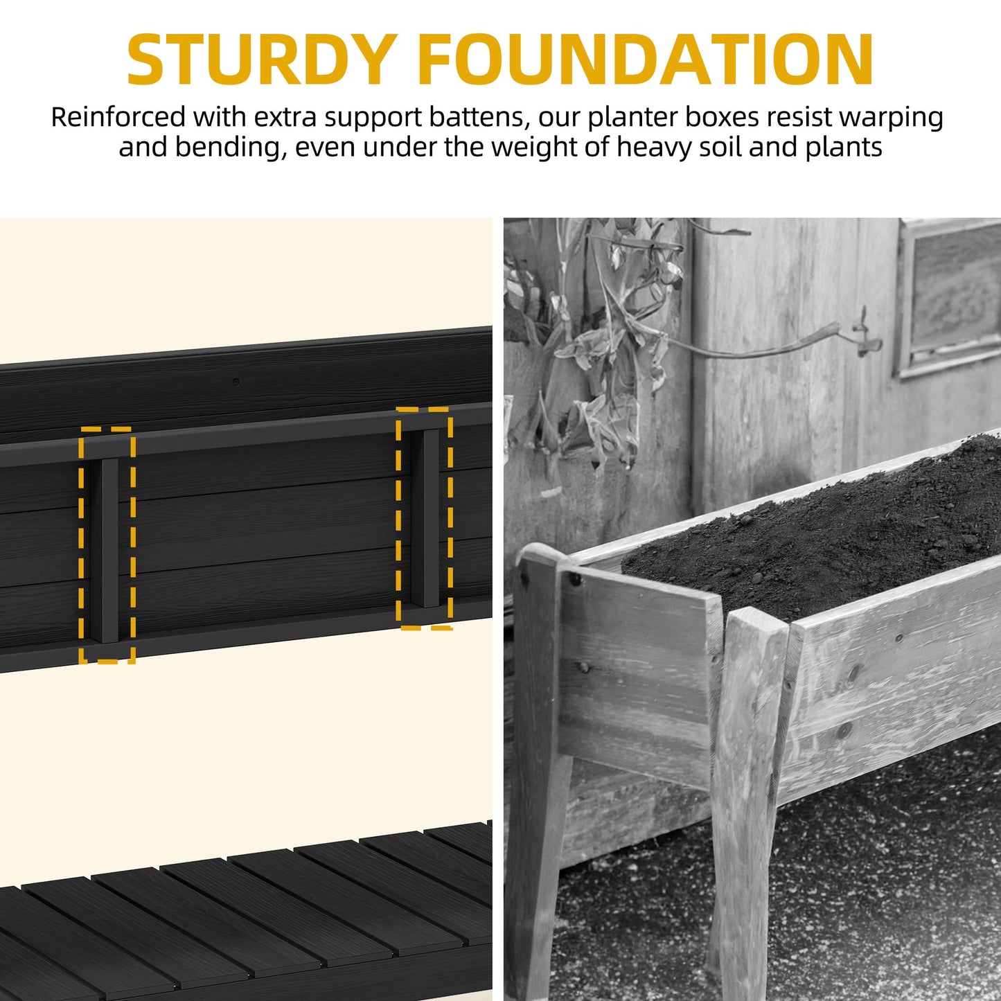 DWVO 48x18x30in Raised Garden Bed Kit, HDPE Planter Box Stand, Poly Wood Weather-Resistant Planter Box with Legs & Storage Shelf, Elevated Garden Bed for Backyard, Patio, Balcony,Black