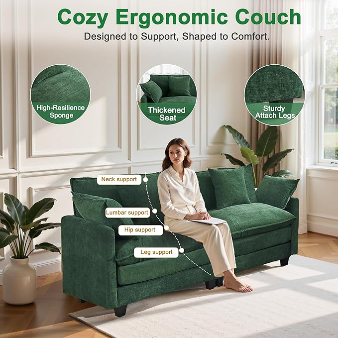 77" Cloud Chenille Sofa Set