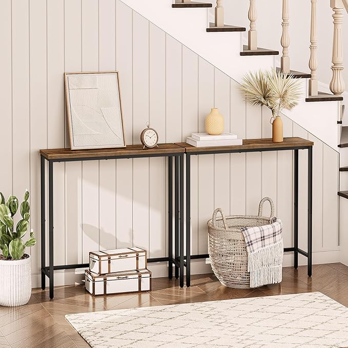 HOOBRO 2 Pack Narrow Console Table, 29.5" Small Entryway Table, Thin Long Sofa