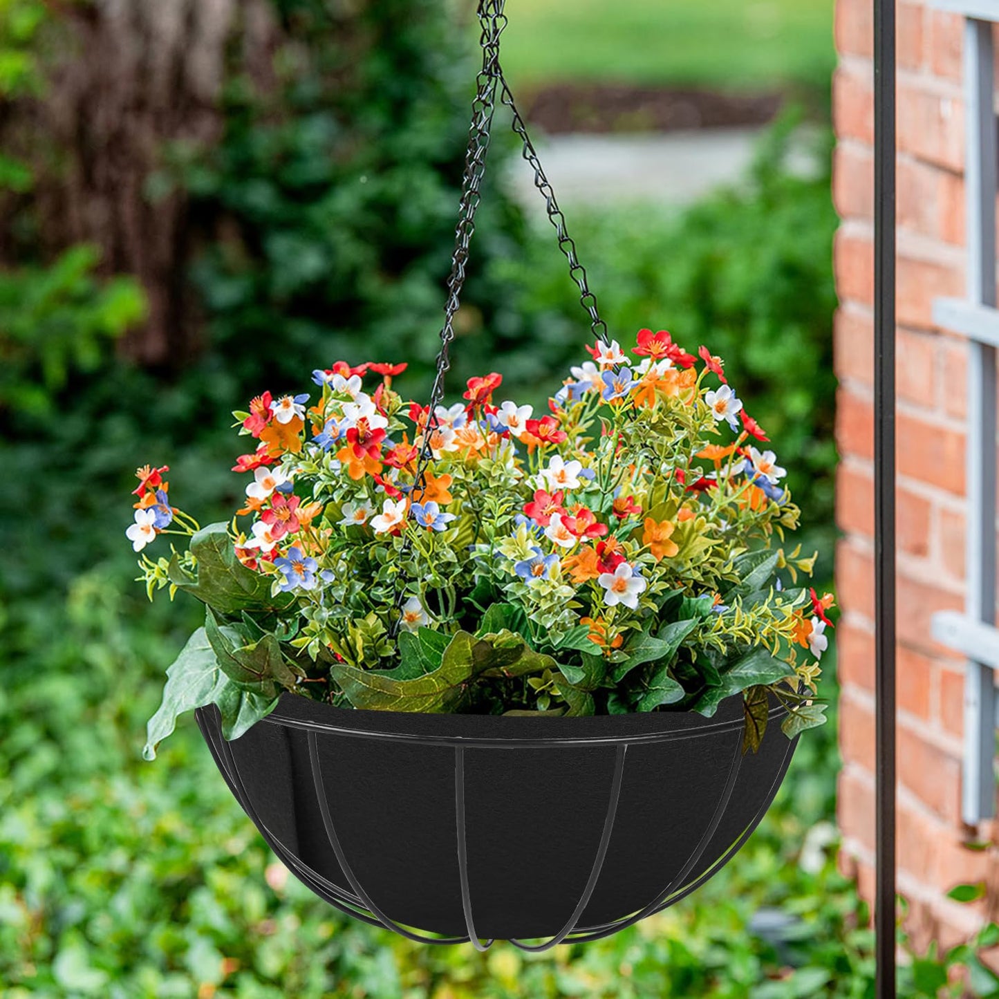 HKZ Hanging Planter Basket Liners - 6 Pack 14 Inch Round Fabric Liners for Hanging Baskets, Replacement Coco Fiber Liner, Durable Non-Woven Liners for Hanging Baskets Planters Flowers, Plants (Black)