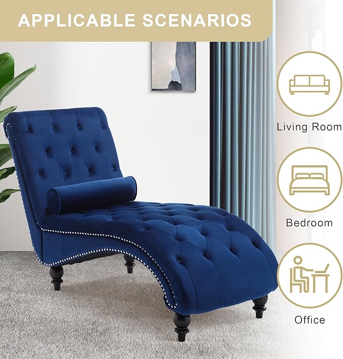 Chaise Lounge Indoor, Velvet Upholstered Lounge Chair Button-Tufted Armless