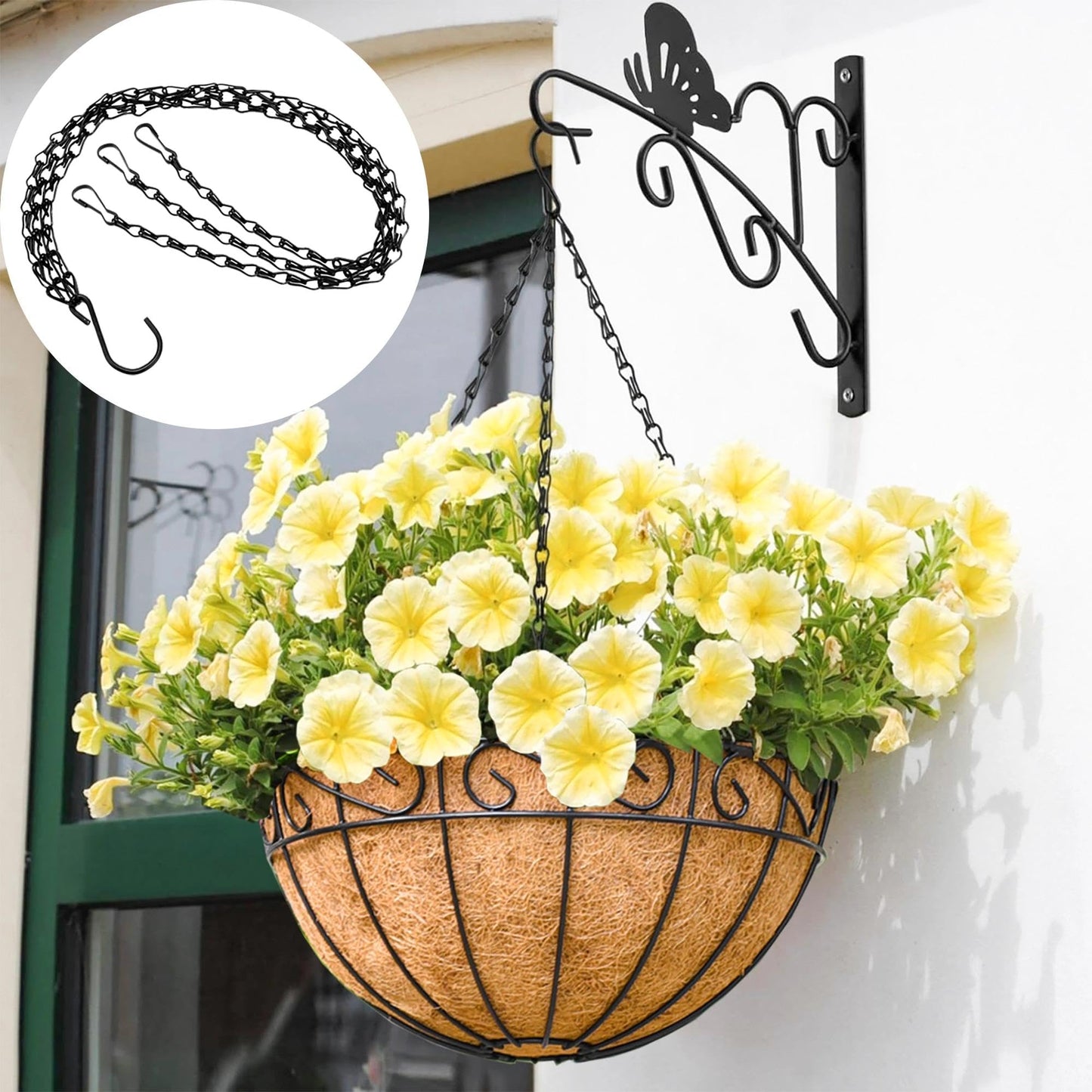 XXFBJNMD 8 Pcs Hanging Chain 17.7 Inches Black Hanging Plant Chain and Hooks 3-Point Basket Replacement Chain for Planters, Bird Feeders, Lantern, Lamp