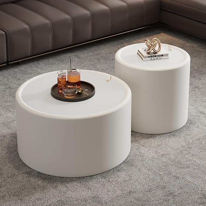 SSLine Set of 2 White Round Nesting Coffee Tables