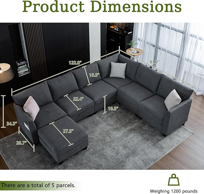 122.8" Large Sectional Couches for Living Room, 6 Seater L Shaped Modular