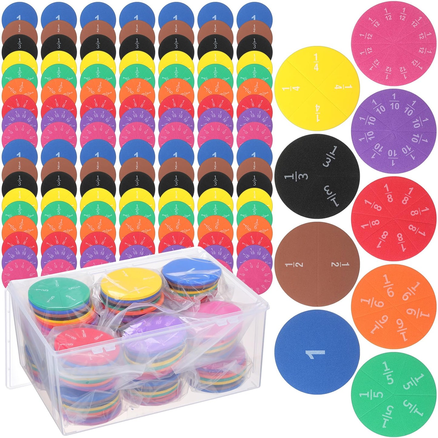 Sayglossy 15 Sets Fraction Circles Fraction Manipulatives for Preschool Elementary School Educational Math Learning Manipulatives for Teacher Bulk with Storage Box