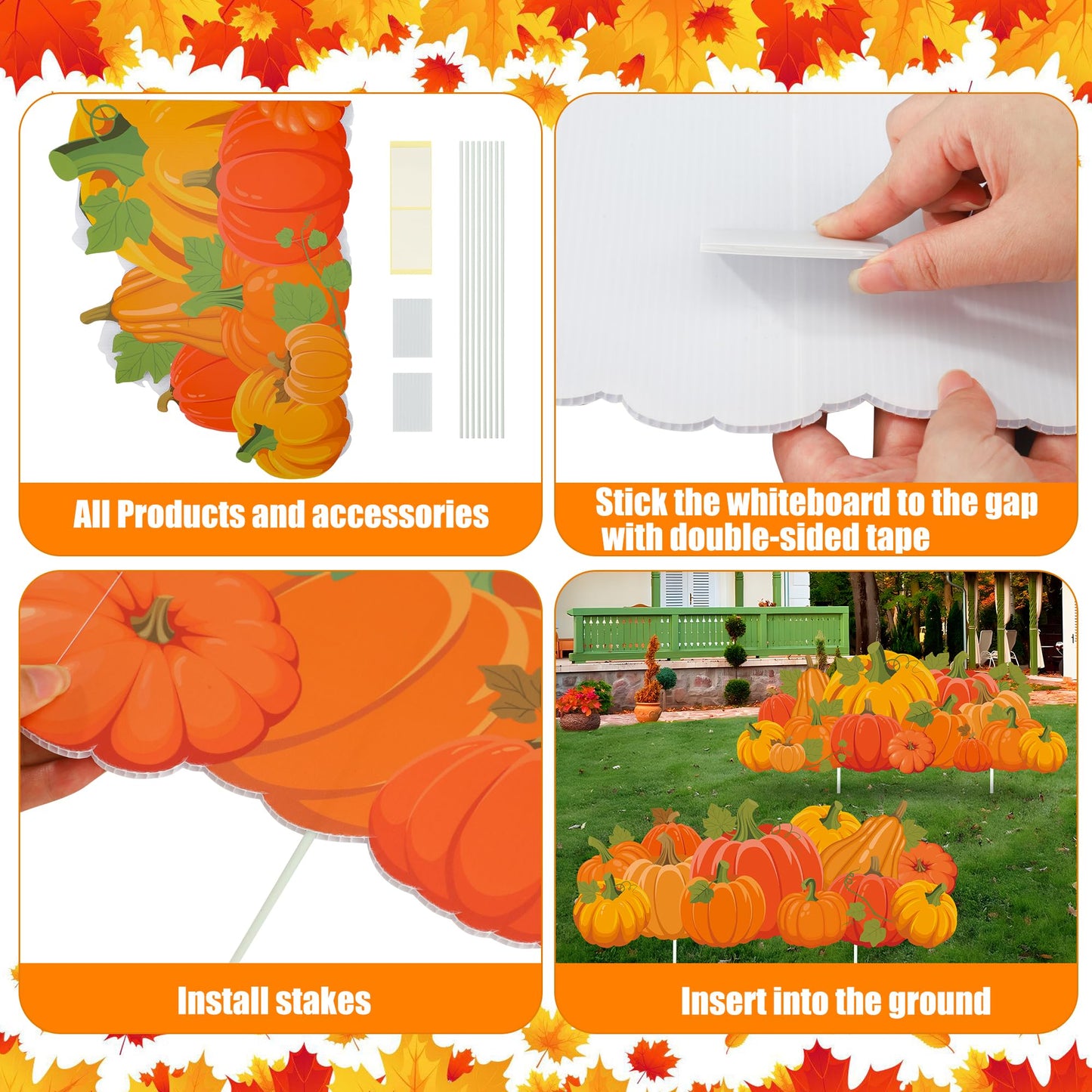 Fall Yard Signs Decorations Thanksgiving Pumpkin Yard Stakes Outdoor Lawn Sign with Stakes for Autumn Pumpkin Patch Thanksgiving Harvest Lawn Patio Garden Decor, 30 Inch