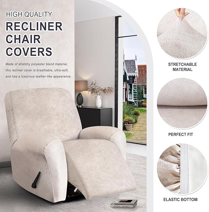 ANARACHON Leather Look Recliner Chair Covers, 4-Pieces Stretch Recliner Cover