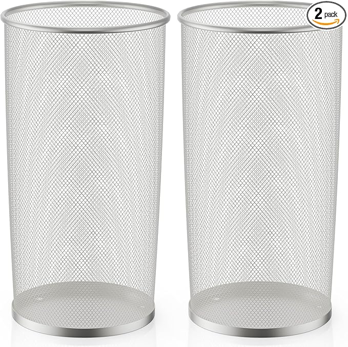 19.5" H Mesh Umbrella Stand - Ventilated Mesh Umbrella Holder for Entryway - Extra Capacity Storage for Umbrellas Canes & More - Freestanding Indoor Organizer 10.4" L x 10.4" W x 19.5" H - 2P Silver