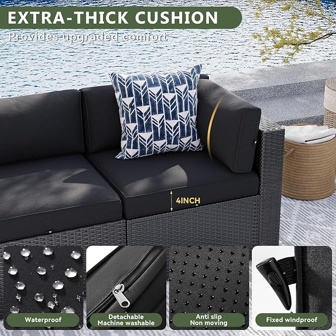 Aoxun 7 Piece Patio Furniture Set, Wicker Rattan Patio Sectional Sofa, Outdoor
