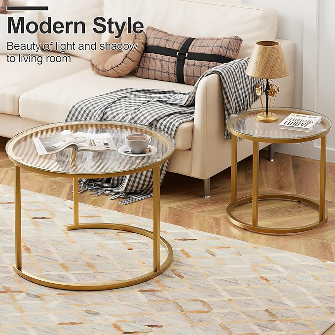 aboxoo Nesting Coffee Table Set of 2, Small Round Glass Nesting Tables
