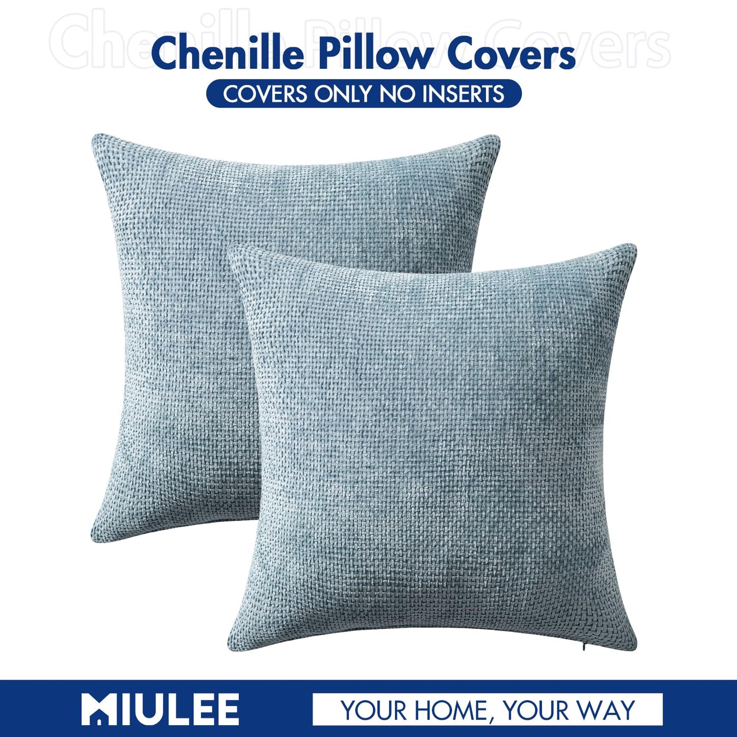 MIULEE Pack of 2 Coastal Blue Throw Pillow Covers 18x18 Inch Summer Modern Boho Accent Decorative Pillow Covers Soft Farmhouse Cushion Covers for Home Decor Couch Bed Sofa Living Room