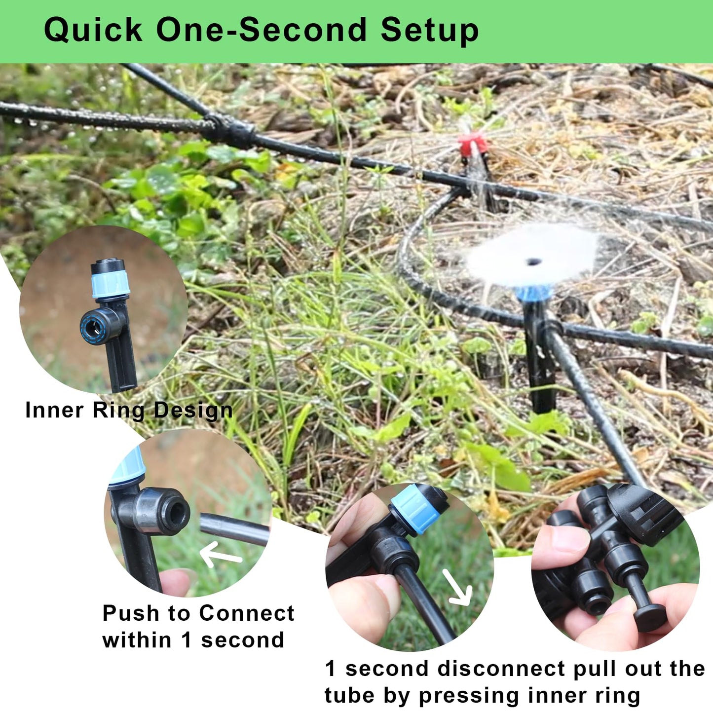 250FT Drip Irrigation System Kit, 50FT 1/2" Main Tube & 200FT 1/4" Tubing, Quick Connect Design, Brass Splitter, Adjustable Emitters & Misting Sprayers for Garden, Lawn, Raised Beds, Outdoor Plants