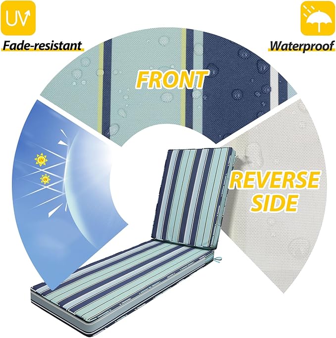 AAAAAcessories Outdoor Chaise Lounge Cushions, Fade-Resistant, Waterproof Patio