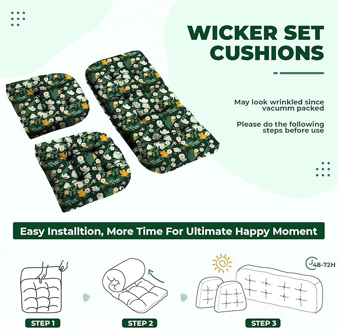 DANGHOOGY Wicker Chair Cushions, Waterproof Outdoor Loveseat Cushions