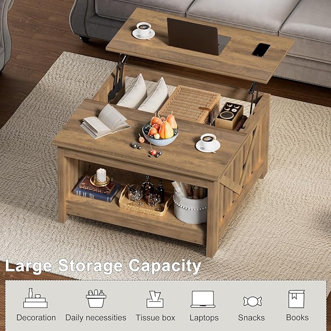 FABATO Lift Top Coffee Table, 31.5" Farmhouse Coffee Tables