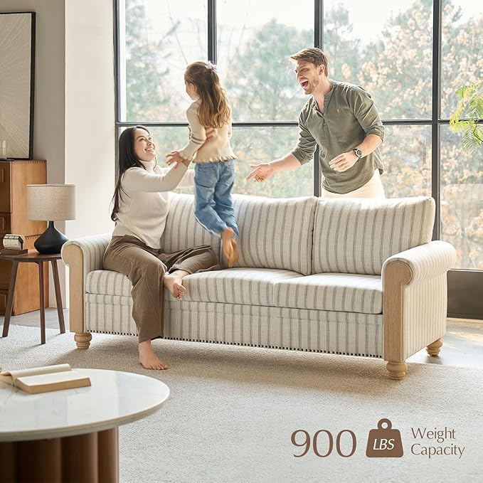 EcoHarbor Living 3-Seater Couch, Stripe 81" Mid-Century Modern Upholstered Sofa