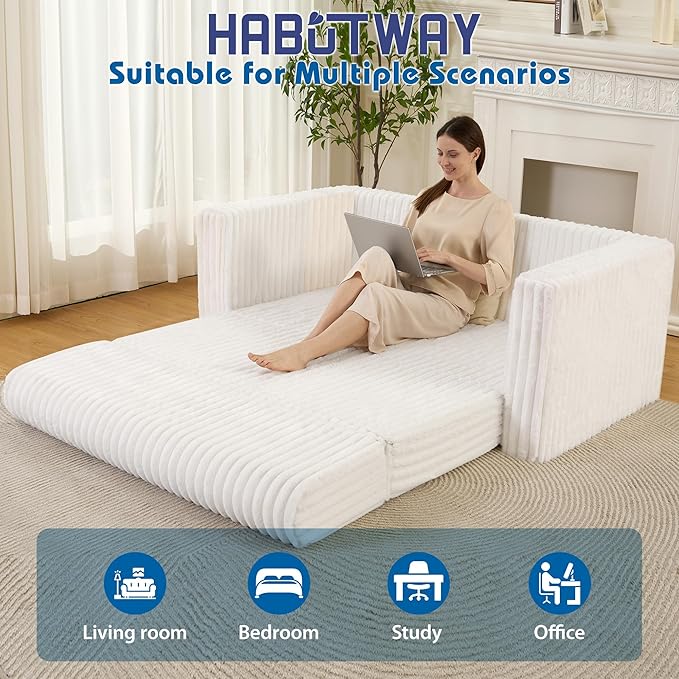 HABUTWAY 49.8" Loveseat Boneless Couch, 4-in-1 Convertible Sofa Bed, Plush Fur