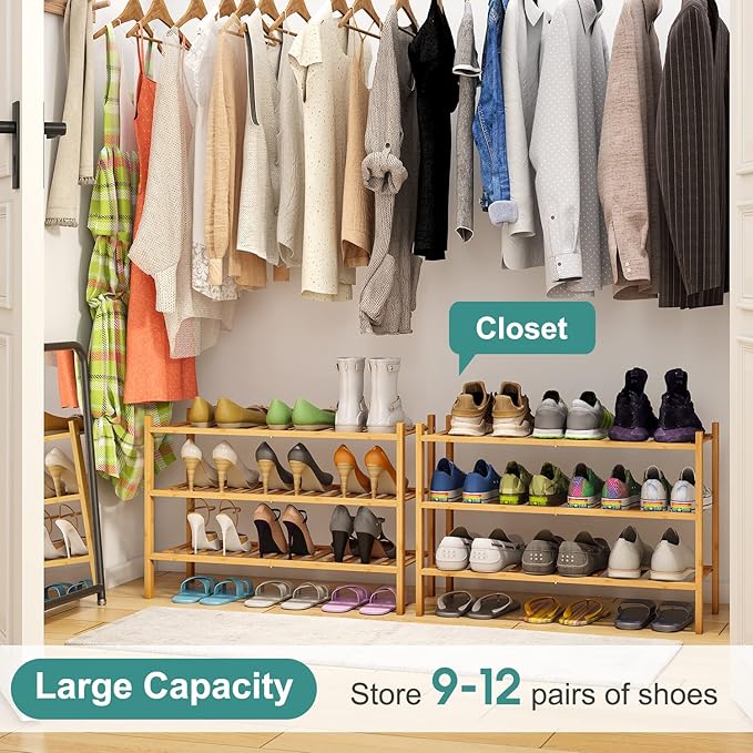 viewcare 3-Tier Free Standing Shoe Racks, Bamboo Wood Shoe Rack