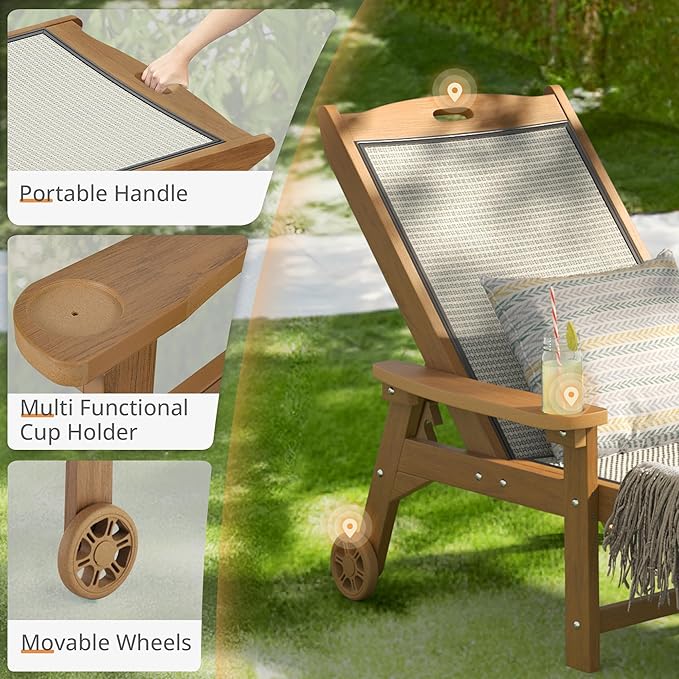 LUE BONA Chaise Lounge Chair Outdoor Set of 2, HDPS and HDPE Wicker Material