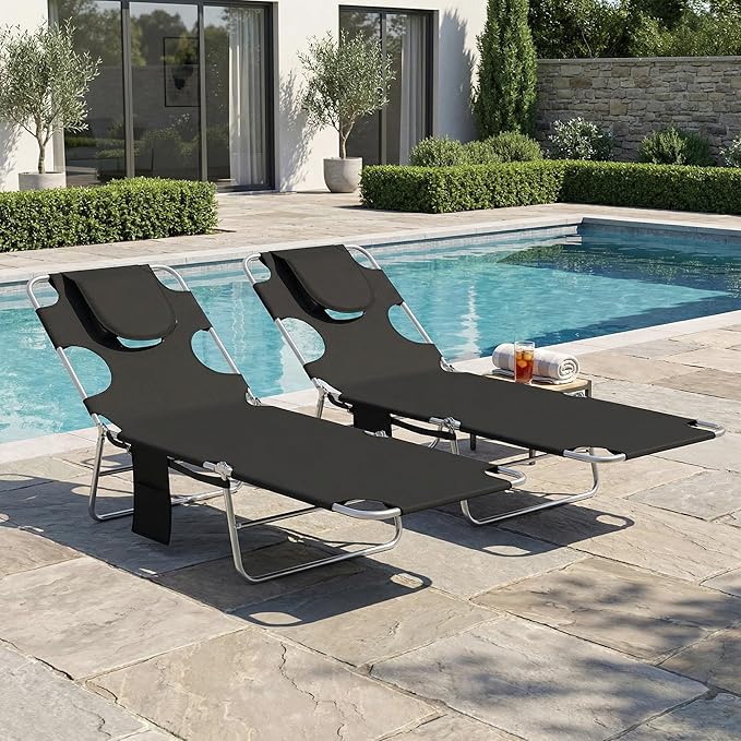 Outsunny Chaise Lounge Chair Outdoor Set of 2