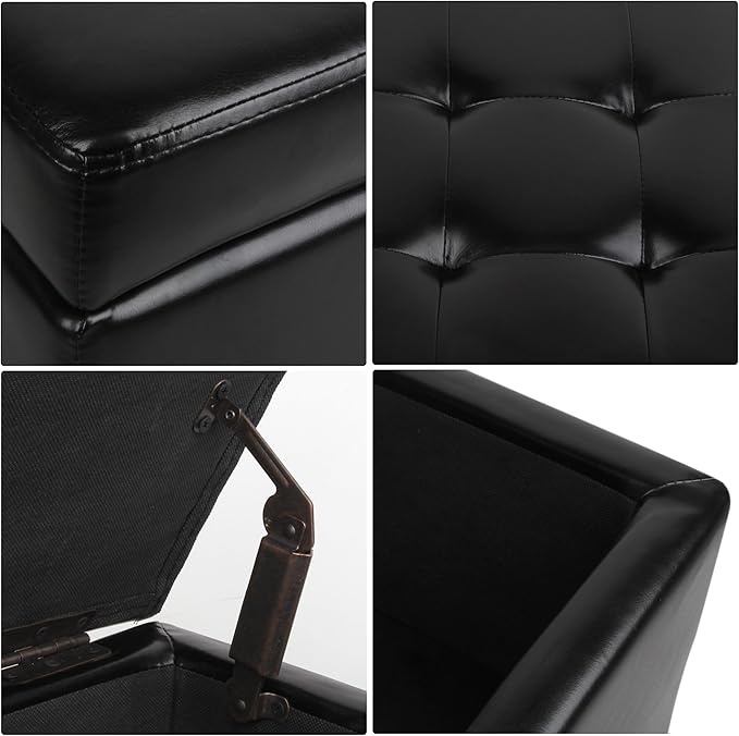 H&B Luxuries Tufted Leather Square Flip Top Storage Ottoman Cube Foot Rest