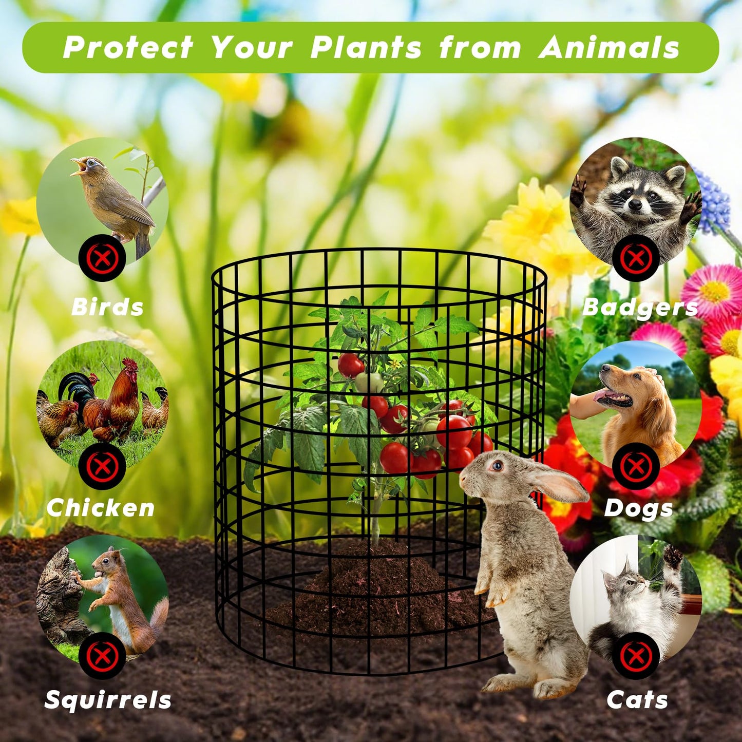 10 Pack Plant Protectors from Animals Wire Plant Protector Cage to Keep Animals Out with Zip Ties & Stakes, 30 Panels Bendable Metal Mesh for Flowers Vegetables