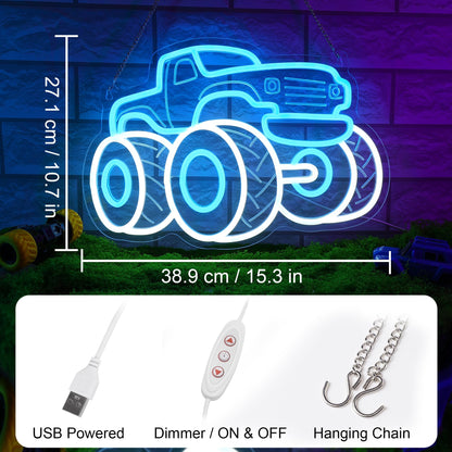 Truck Neon Signs for Wall Decor, Vehicle Neon Lights for Bedroom, Neon Wall Light Suitable for Living Office Game Room Christmas Gift for Truck Toys Lover - 5V USB Power with Hanging Chain Hooks