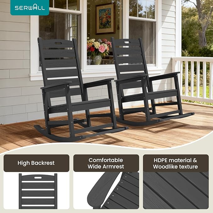 SERWALL Outdoor Rocking Chair, Oversized Rocking Chair