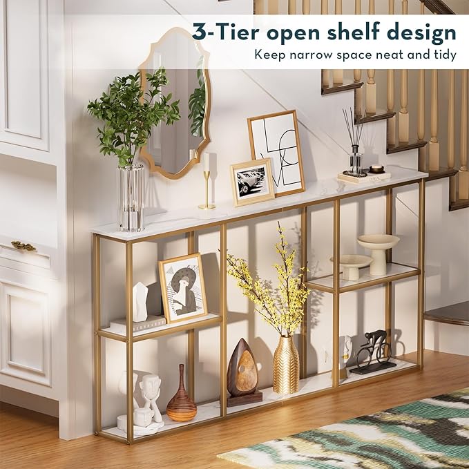 WOHOMO Gold Console Table, 3-Tier Small Entryway Table