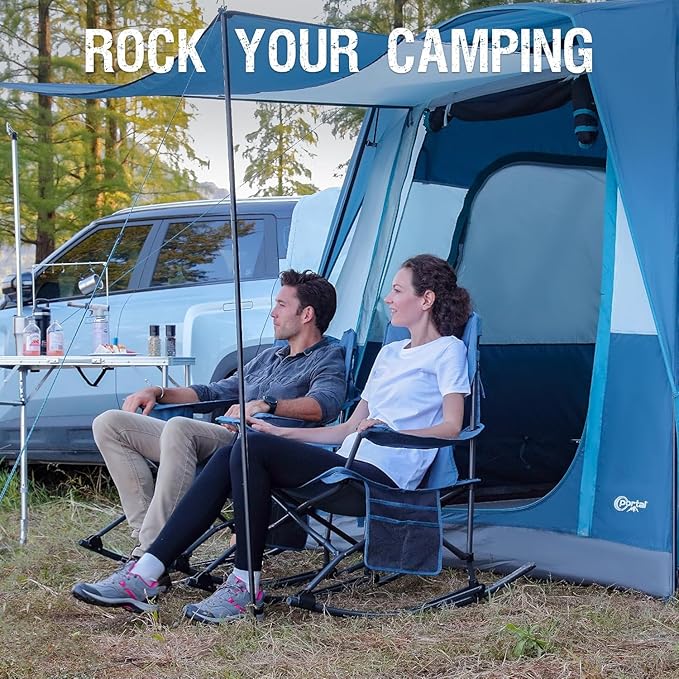Portal Folding Camping Rocking Chair Portable Outdoor Rocker High Back Cup