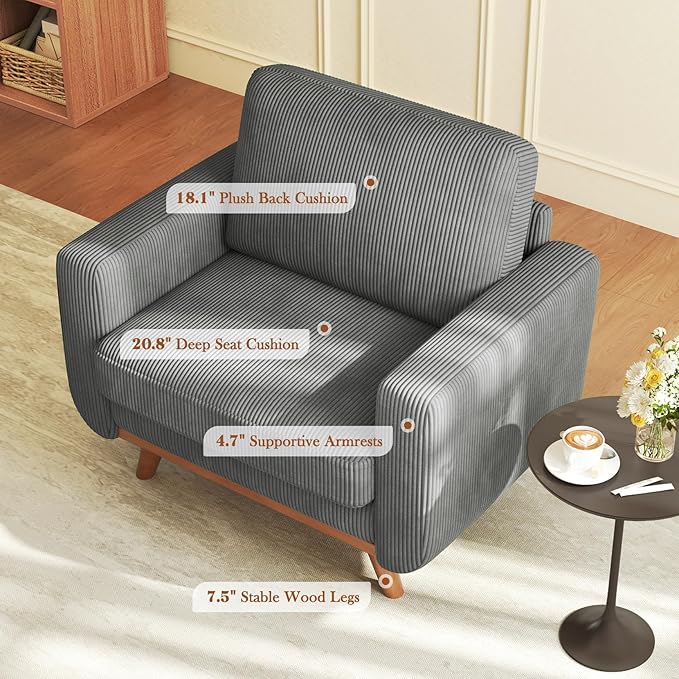 Vesgantti 38.5" Accent Chair Dark Gray, Comfy Corduroy Single Sofa Seat