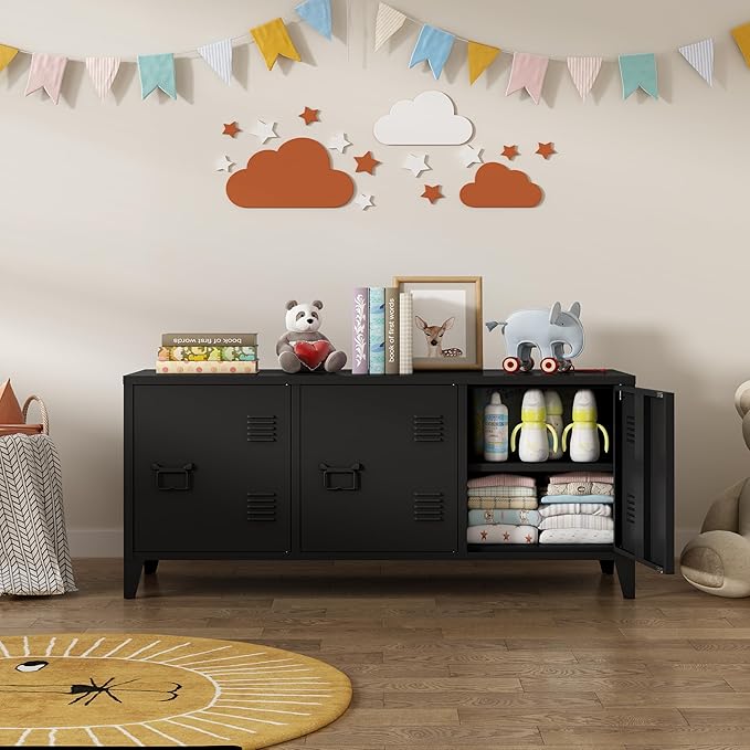 MIOCASA Metal Storage Cabinet, 3 Door TV Stand, Metal TV Cabinet