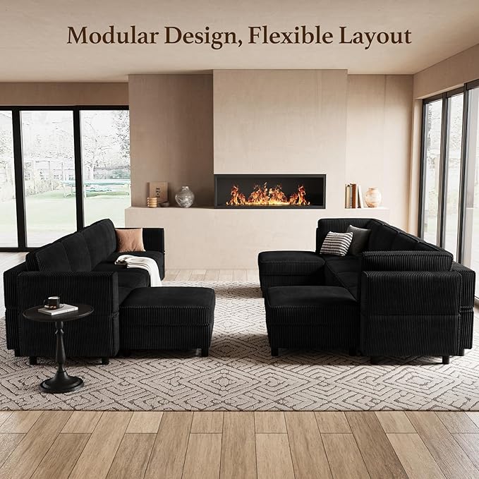 Belffin 114.2" Modular Sectional Sofa Corduroy 7 Seats U Shaped Sofa Couch