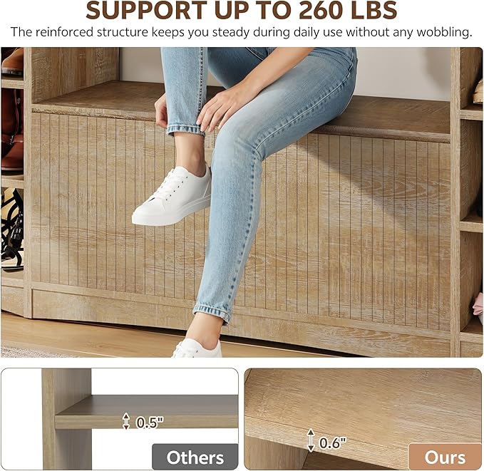 Shoe Cabinet with Bench, U-Shaped Shoe Storage Bench, Tall Shoes Cabinet with