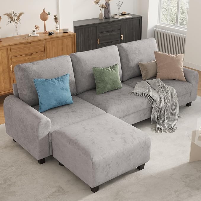 EASE MOOSE Large Seat Velvet L-Shaped Sofa, Soft 4 Seat Couch