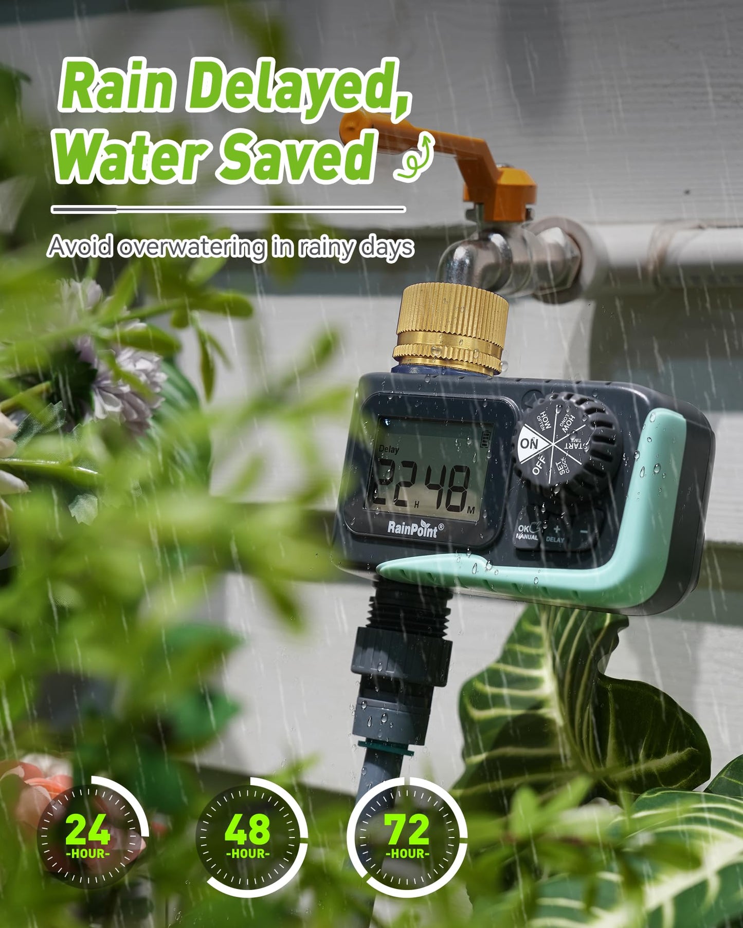 RAINPOINT Sprinkler Timer Outdoor,Programmable Water Timer for Garden Hose Faucet,Irrigation System with Rain Delay/Manual(Metal)