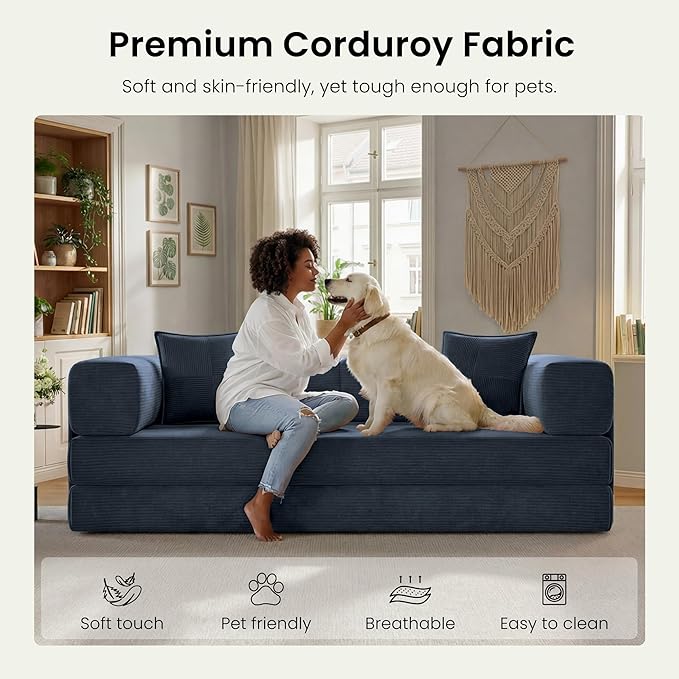 78.8" Convertible Sofa Bed, Corduroy Futon Couch