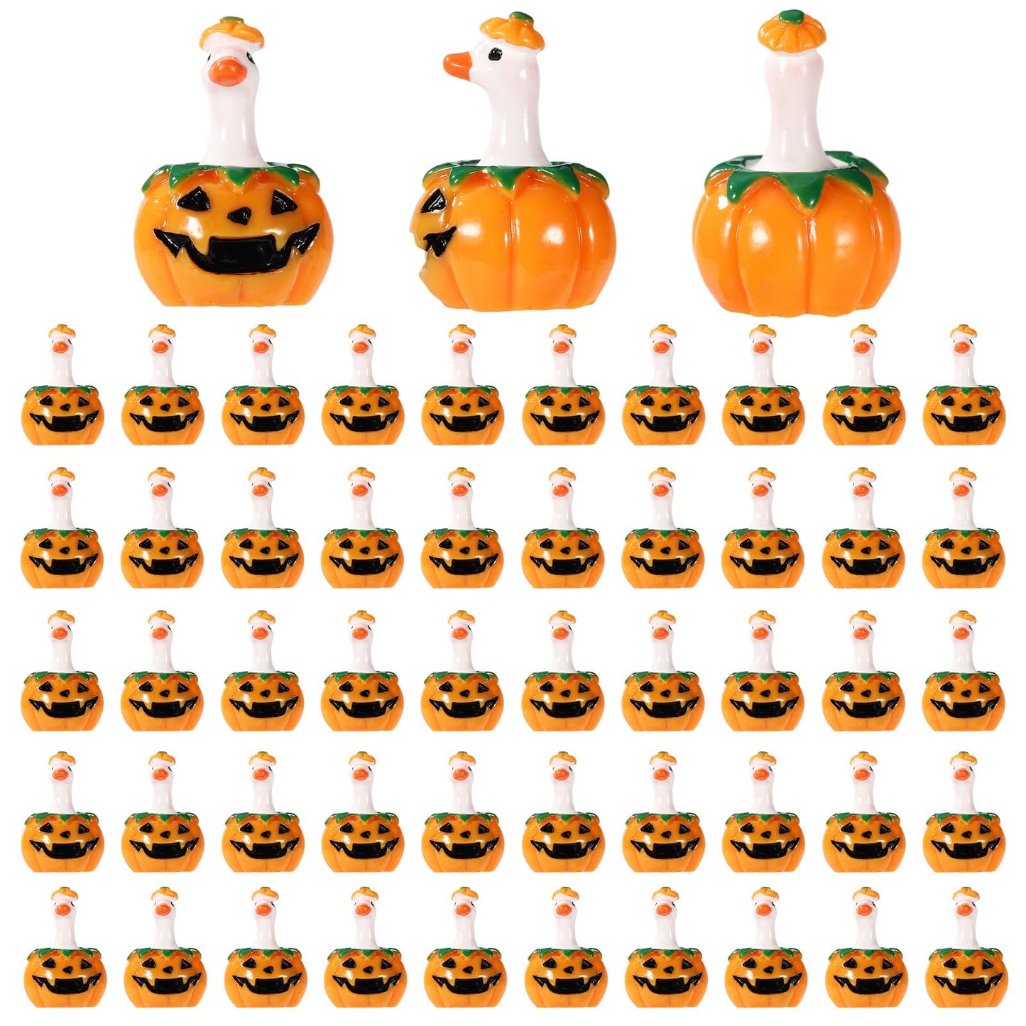50pcs Mini Small Micro Halloween Pumpkin Goose Figures Bulk, Miniature Tiny Resin Ducks Statues Cute Pumpkin Figurines Decorations for Dollhouse Fairy Garden DIY Craft Party Favors