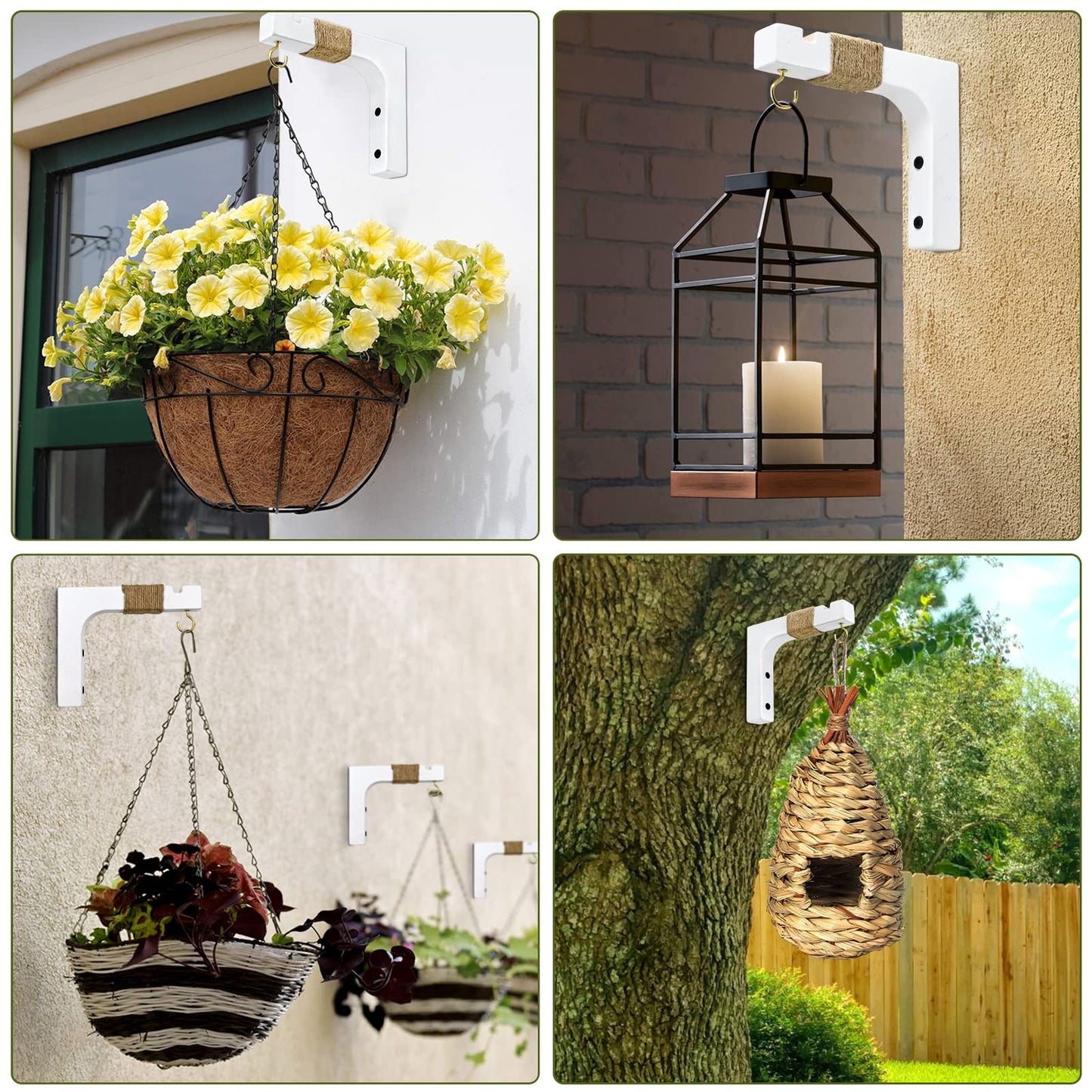 Micovay 2 Pack Plant Hanger Hooks for Indoor Hanging Plants, Farmhouse Wooden Hanging Basket Wall Hooks for Outdoor Flower Pots Lanterns Wind Chime Lights Garden Decoration