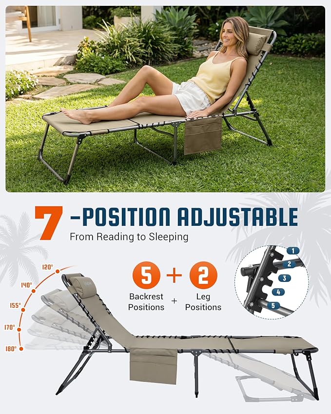 KingCamp Tanning Chair with Face Hole, Lounge Chairs Outdoor Folding Comfy