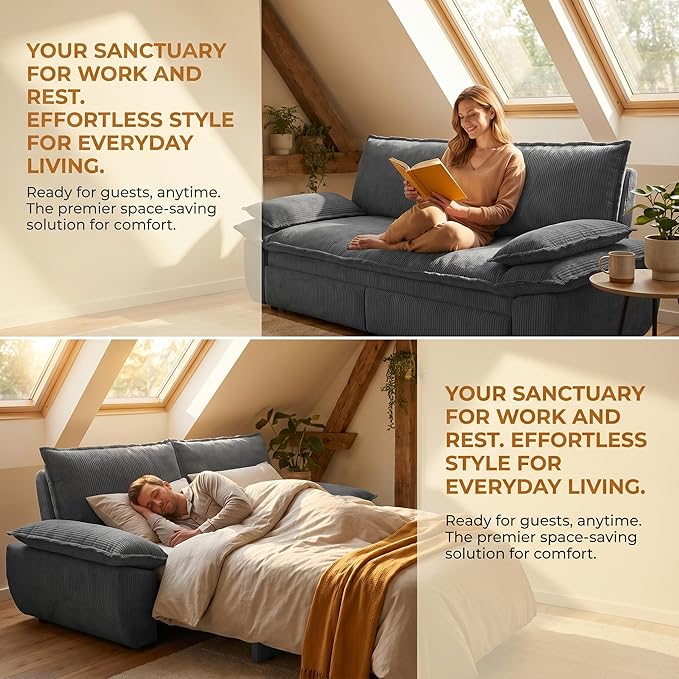 73.2" Sofa Bed Queen, 3-in-1 Pull Out Sofa Bed