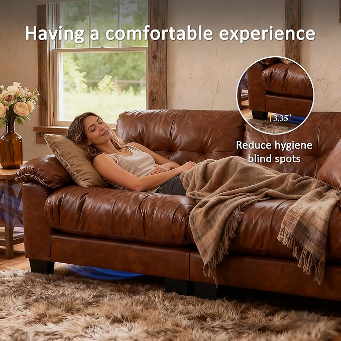 Faux Leather Sofa, Mid Century Modern Deep Loveseats, Comfy Cloud Couch