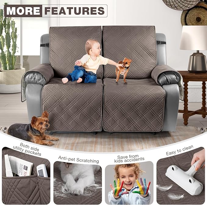 TAOCOCO 100% Waterproof Oversized Loveseat Recliner Cover, Non Slip Split Couch