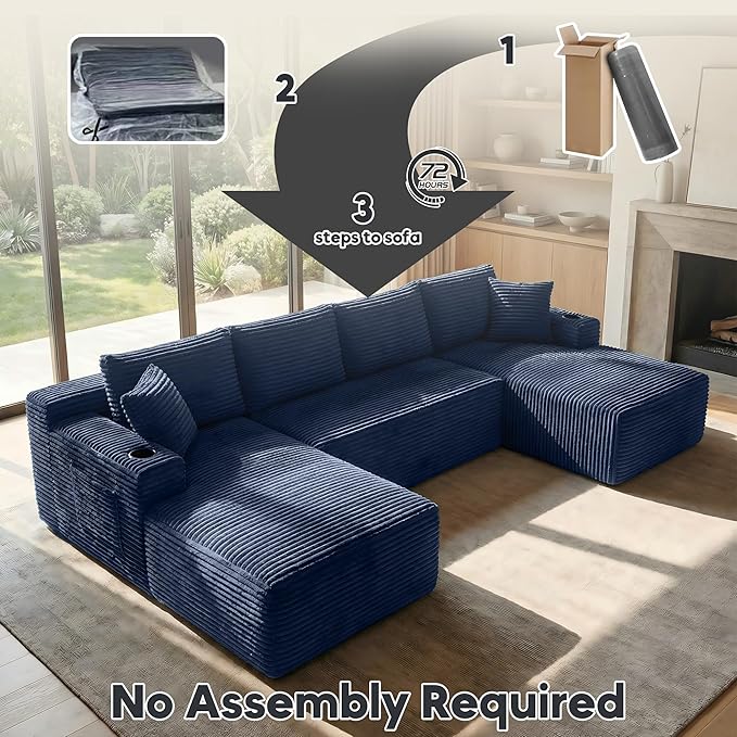 125 Inch Modular Sectional Sofa, Cloud Couch Oversized U Shaped Corduroy Sofa